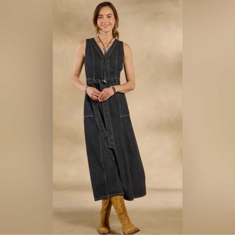 SUNDANCE Poppy Belted Denim Midi Dress Washed in Black Size 6P